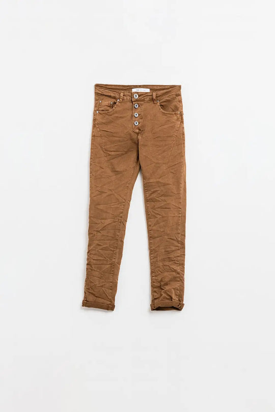 Q2 Exposed buttons skinny jeans in brown