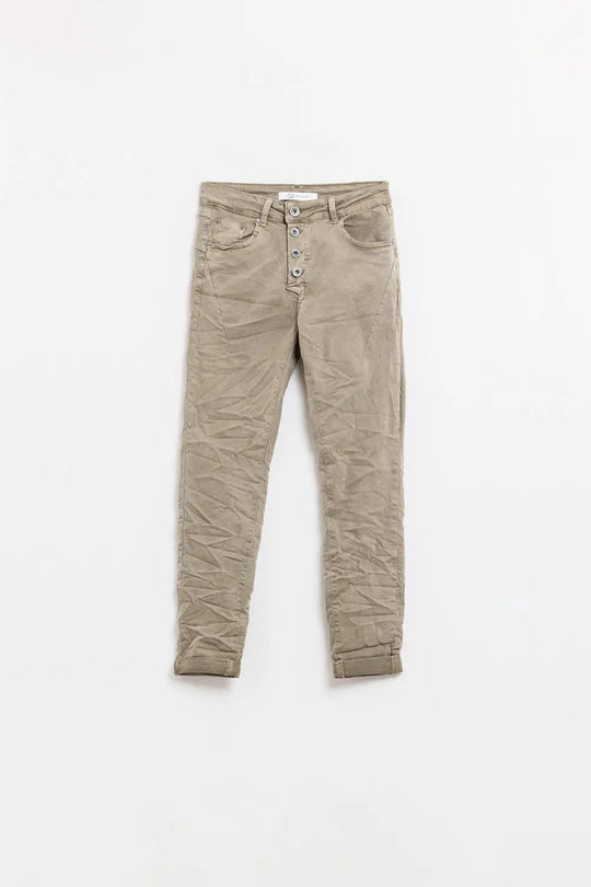 Q2 Exposed buttons skinny jeans in dark beige