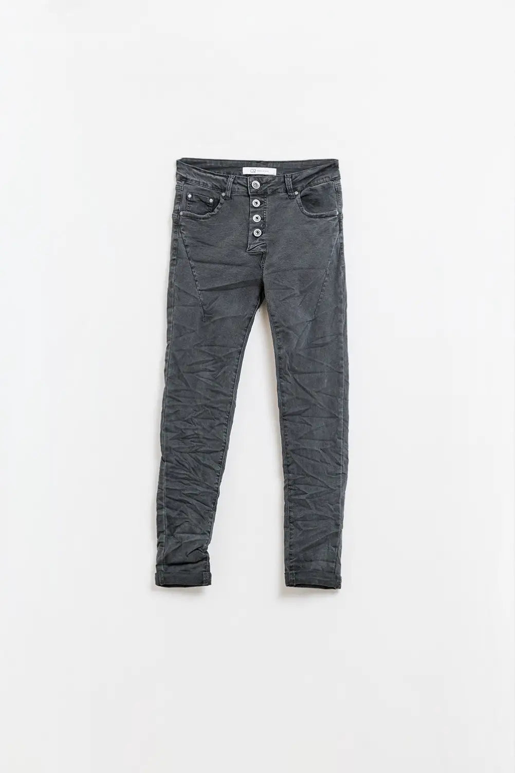 Q2 Exposed buttons skinny jeans in dark grey