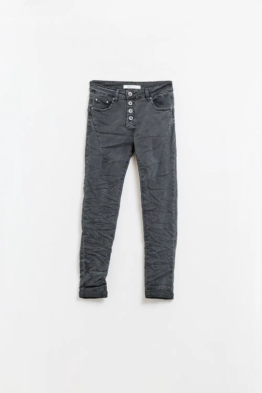 Q2 Exposed buttons skinny jeans in dark grey