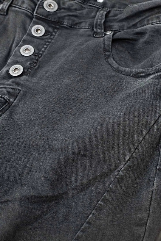 Exposed buttons skinny jeans in dark grey - Pants