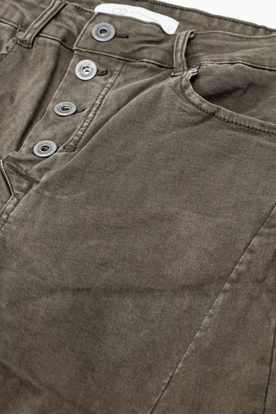 Exposed buttons skinny jeans in gray - Pants