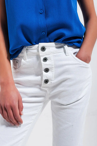 Exposed buttons skinny jeans in white - Jeans