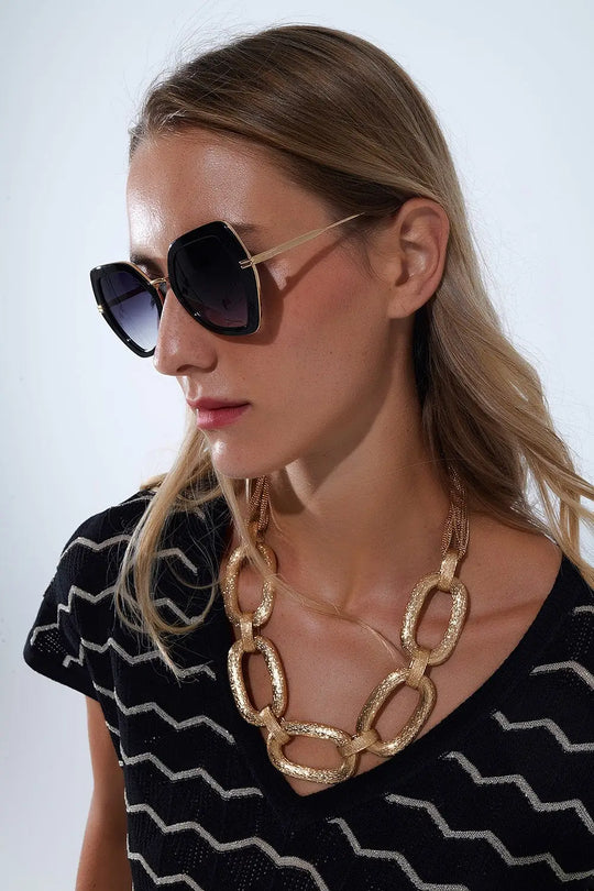 Extra Large Hexagonal Cat Eye Sunglasses in Black - One Size / Black