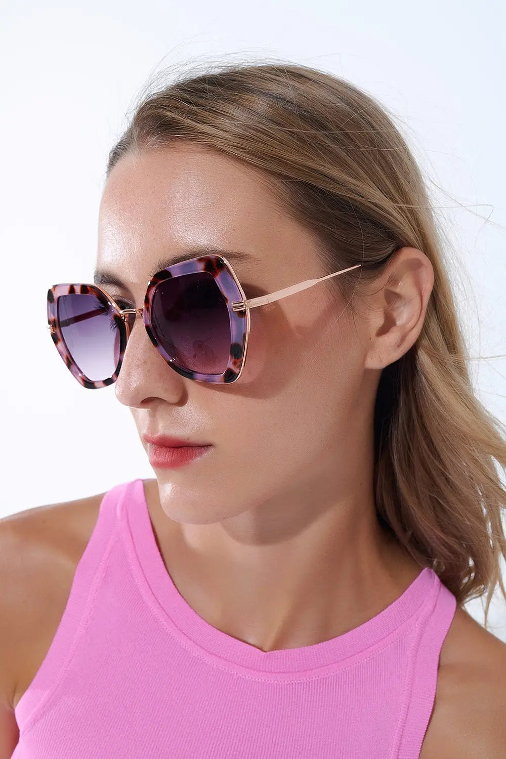 Extra Large Hexagonal Cat Eye Sunglasses in Purple Tortoiseshell - One Size / Pink