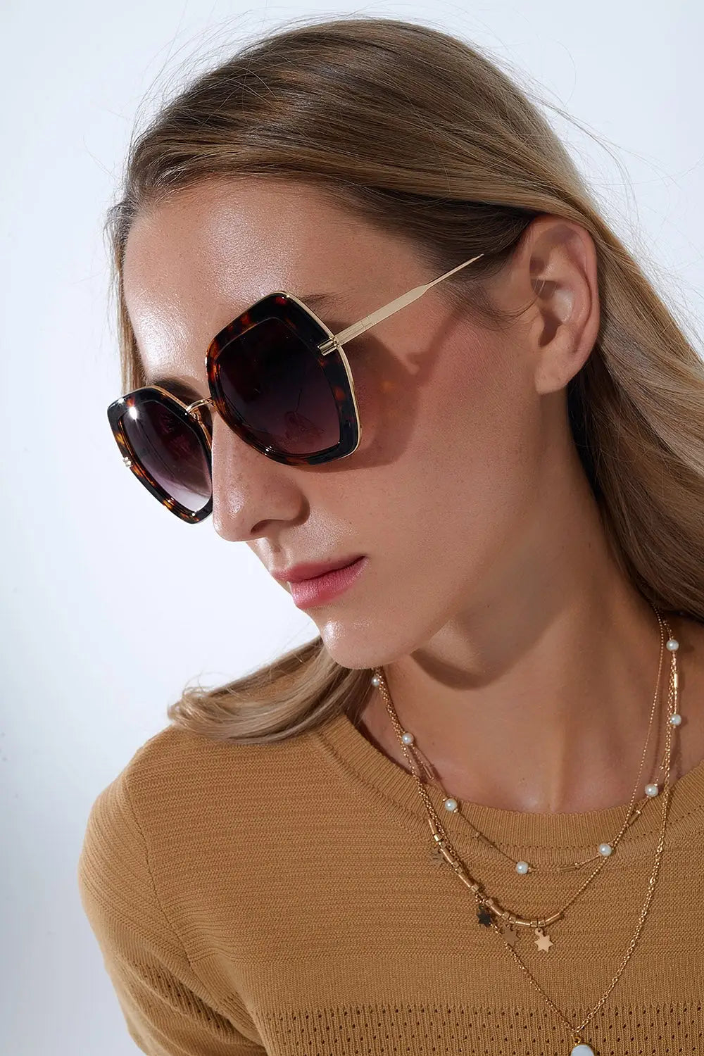 Extra Large Hexagonal Cat Eye Sunglasses in Tortoiseshell - One Size / Brown