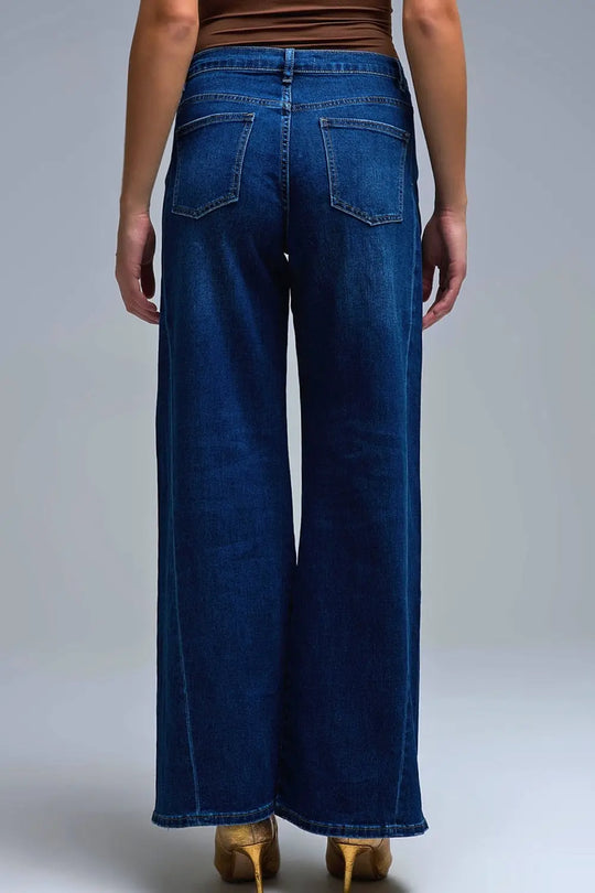 Extra Wide Leg Jeans in Dark Wash - Jeans