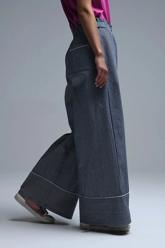 Extra Wide Leg Striped Palazzo Pants - Pants