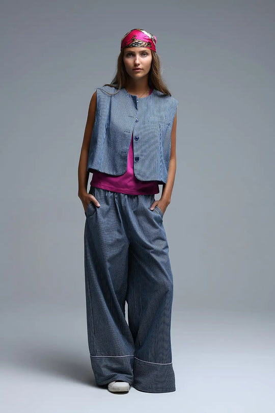 Extra Wide Leg Striped Palazzo Pants - Pants