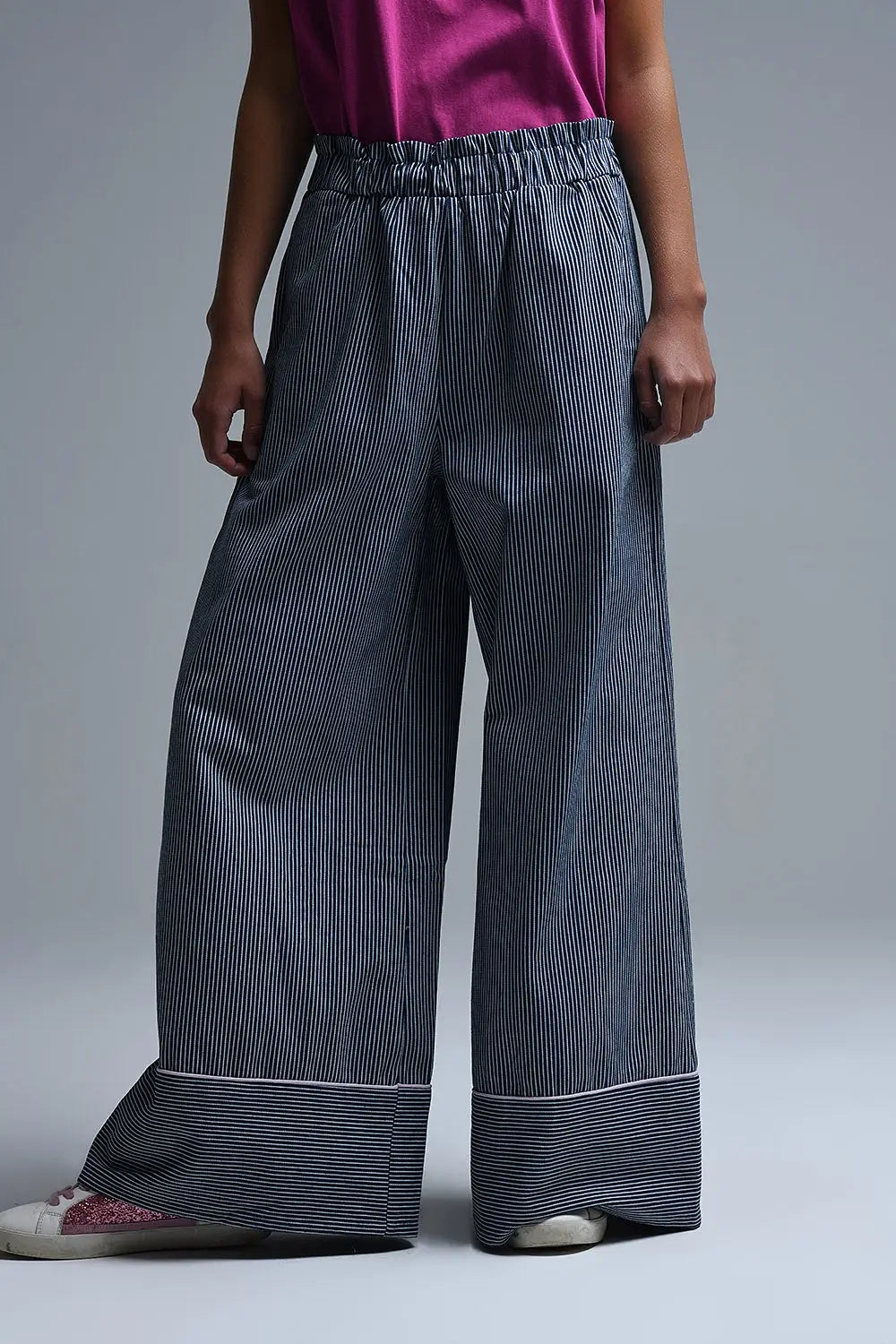 Extra Wide Leg Striped Palazzo Pants - Pants