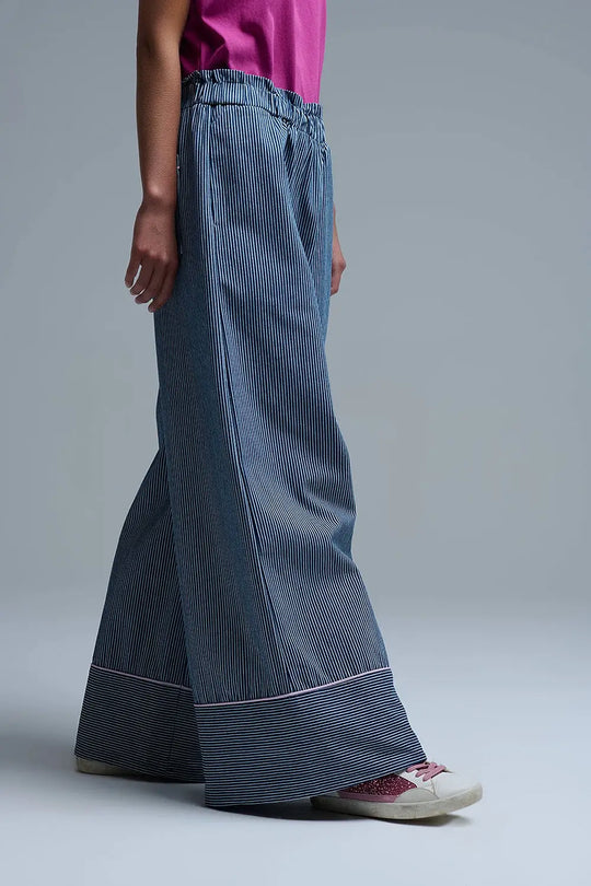 Extra Wide Leg Striped Palazzo Pants - Pants