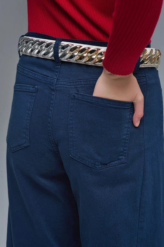 Extra wide leg trousers in navy - Jeans