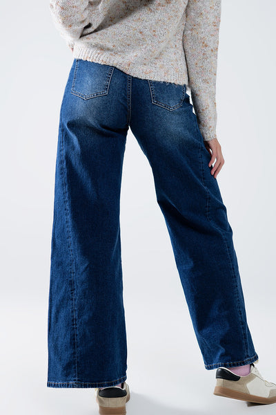 Extra wide leg washed denim with side seam