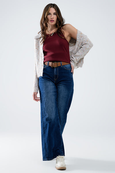 Extra wide leg washed denim with side seam