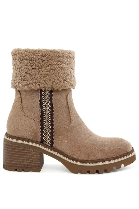Woolly Faux Fur & Embroidery Detail Boots - Shoes