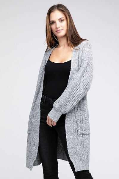 Knitted Open Front Cardigan With Pockets *10 Colors