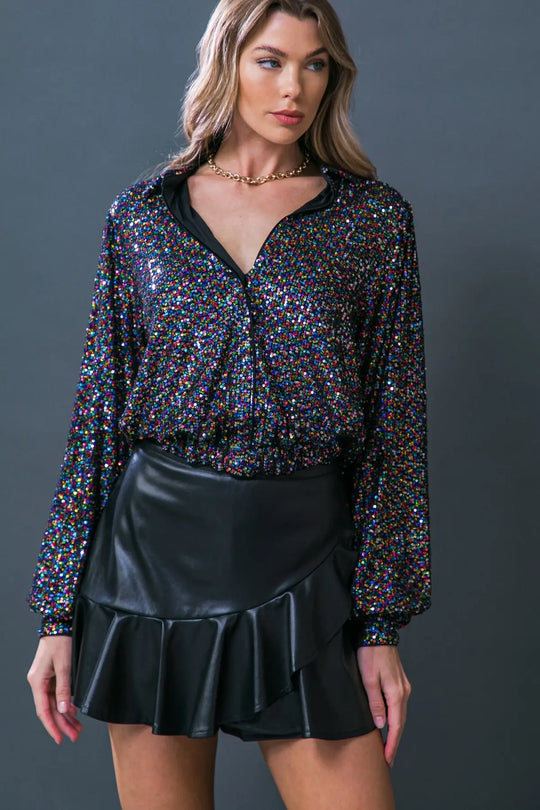 FREEDOM CALLS SEQUIN TOP - BLACK MULTI / S - TOPS