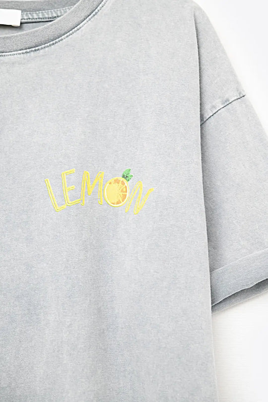 Fabriqué en Italie t-shirt gris délavé avec motif de citron - One Size / grise - Tops