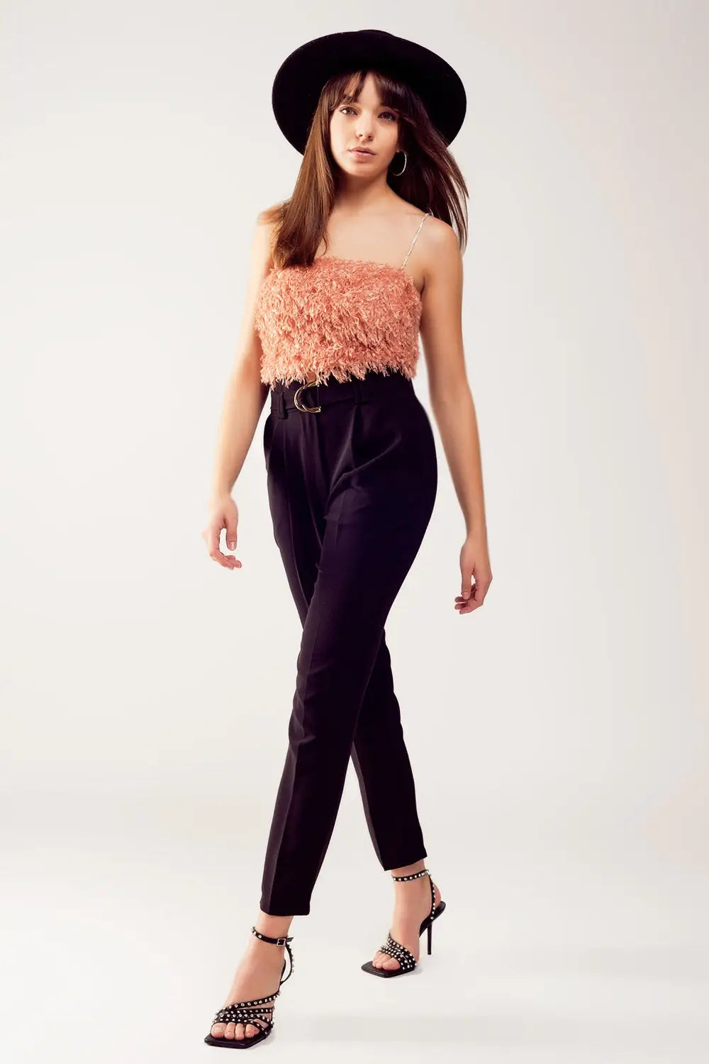 Faux feather crop cami in pink - Tops