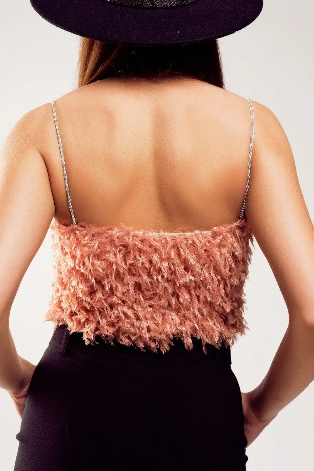 Faux feather crop cami in pink - Tops