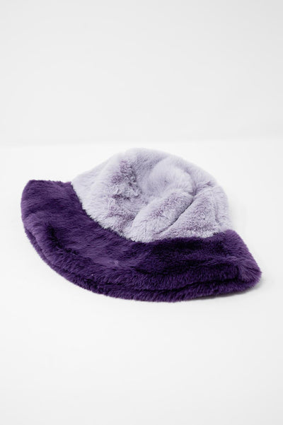 Faux fur bucket hat in purple