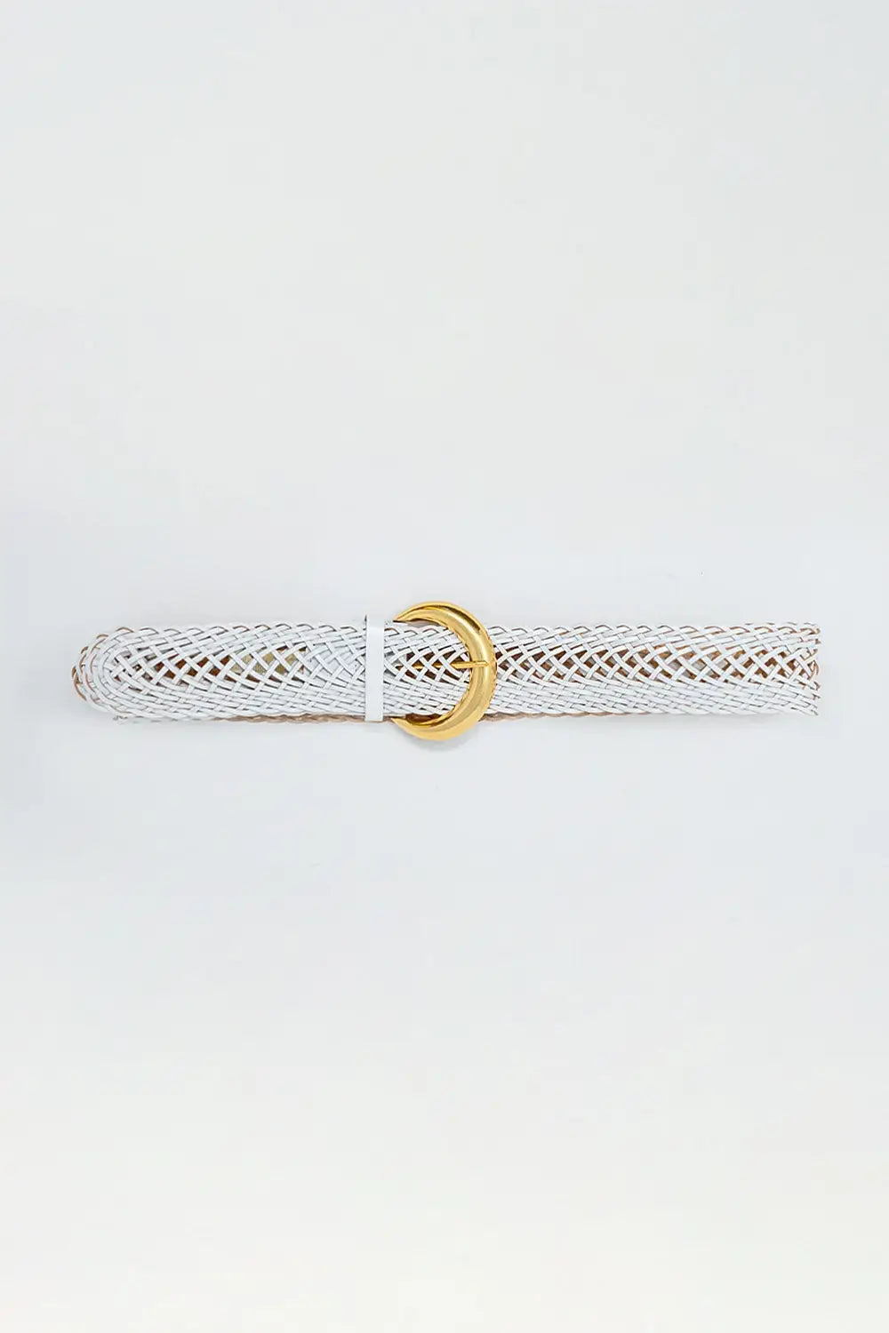 Q2 Faux Leather Braided Belt with Gold Buckle in White