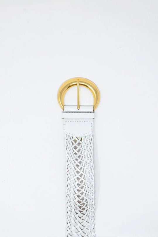 Faux Leather Braided Belt with Gold Buckle in White - One Size / White - Accesory