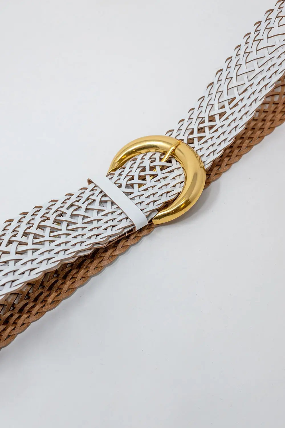 Faux Leather Braided Belt with Gold Buckle in White - One Size / White - Accesory