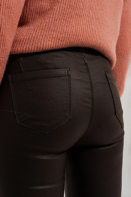 Faux leather high waisted split zip hem pants in khaki - Pants