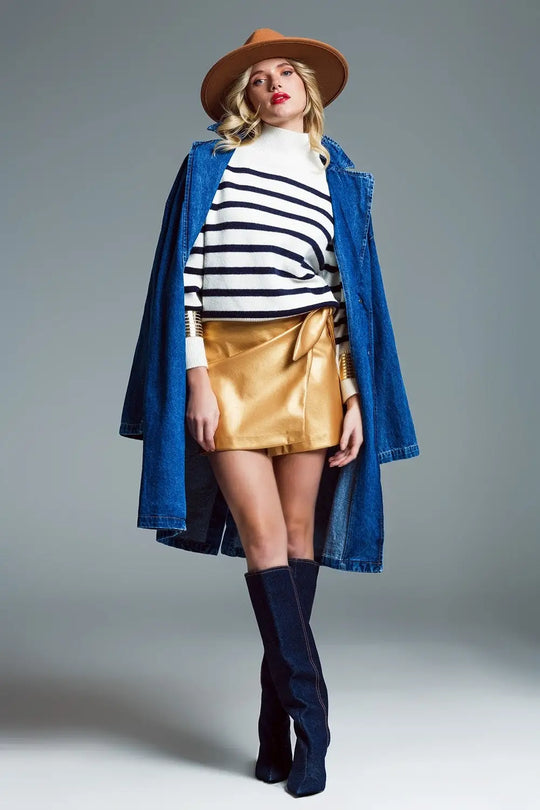 faux leather mini skirt with bow on the side in gold - Skirts