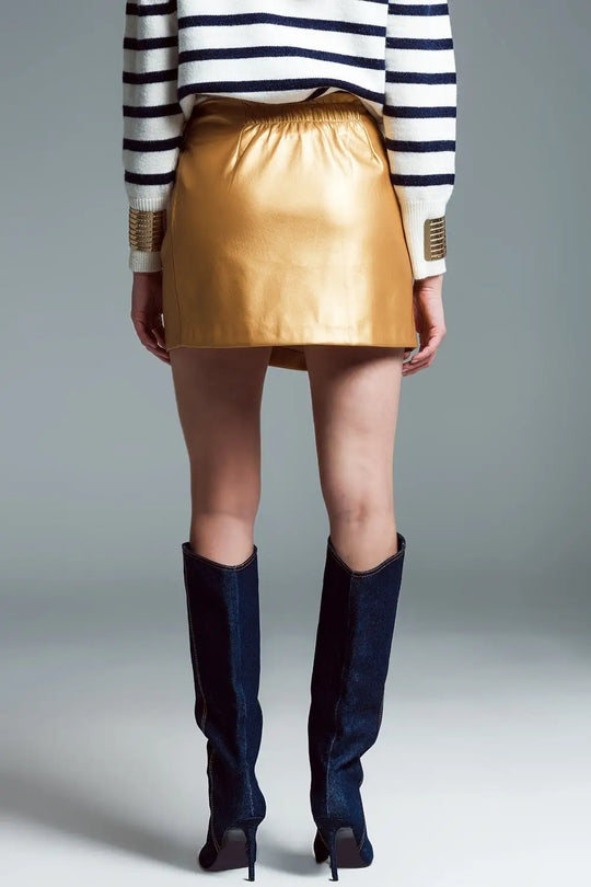 faux leather mini skirt with bow on the side in gold - Skirts
