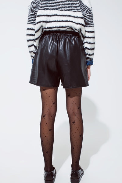 Faux leather oversized shorts with pleat down the front and pockets in black