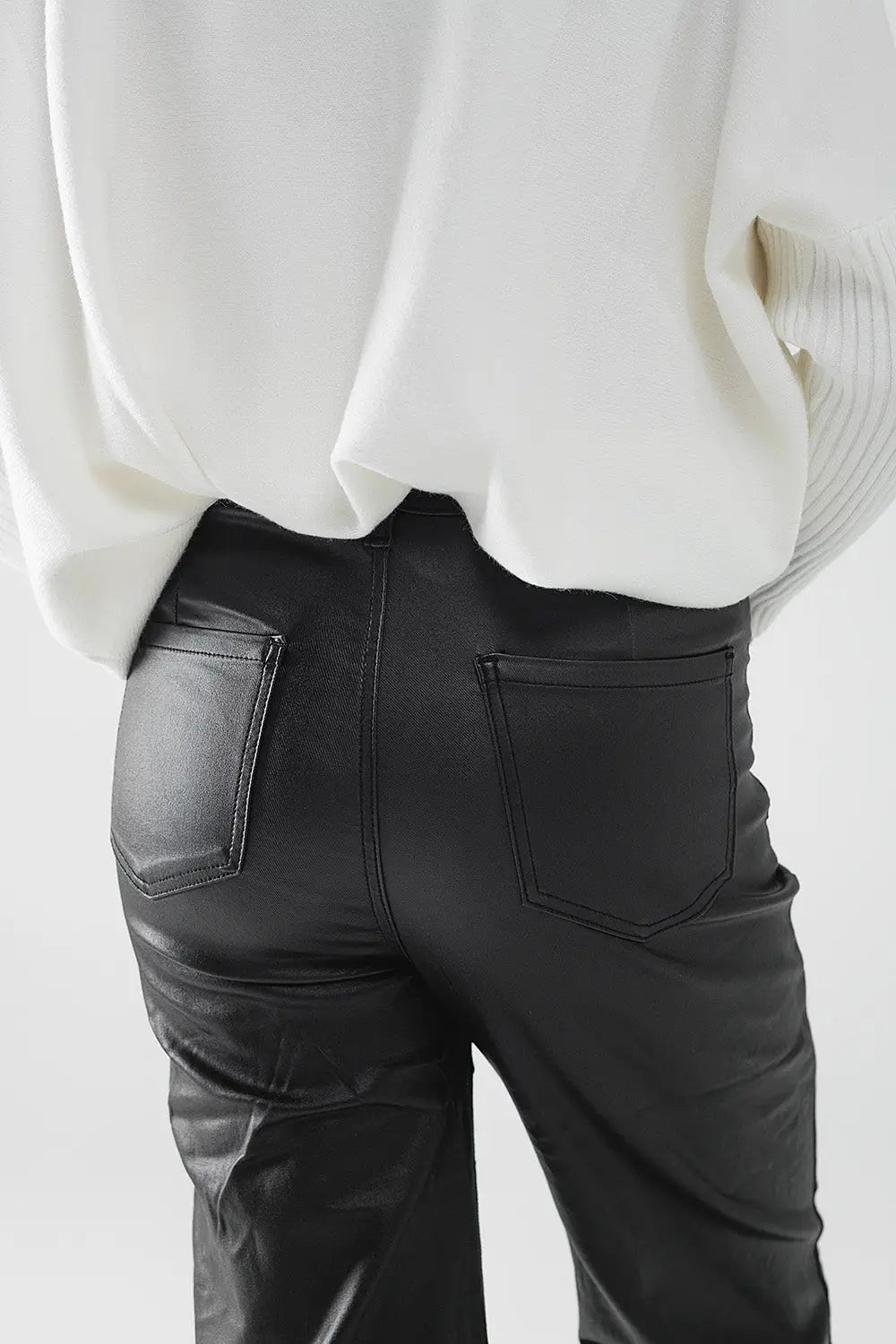 Faux leather pants with wide leg and pocket detail - Pants