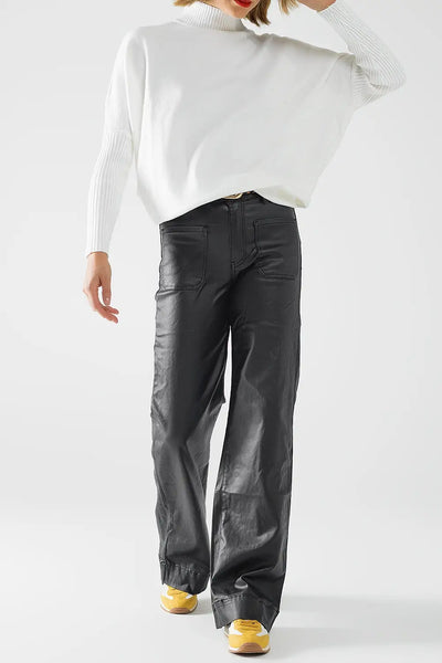 Faux leather pants with wide leg and pocket detail - Pants