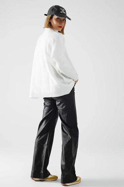 Faux leather pants with wide leg and pocket detail - Pants