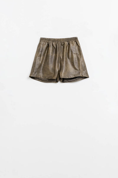 Q2 faux Leather Relaxed Shorts In Vintage Brown