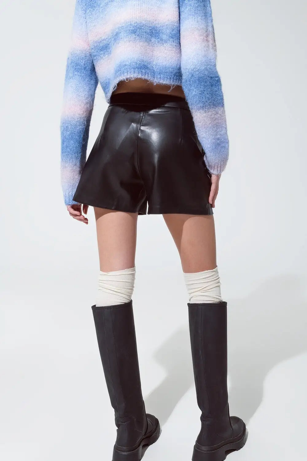 Faux Leather Short Shorts With Waist Detail - Pants