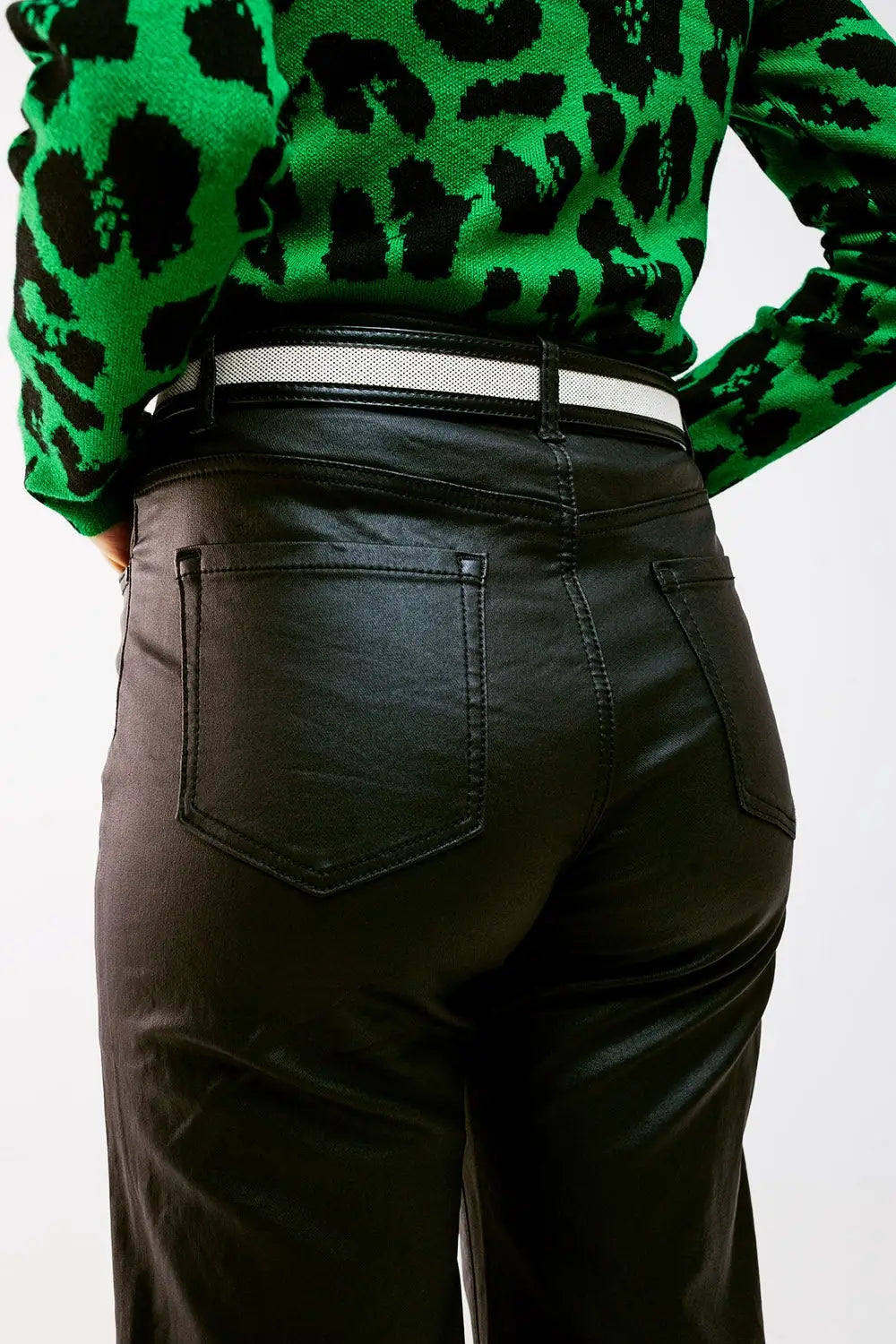 Faux leather wide leg trouser in black - Pants