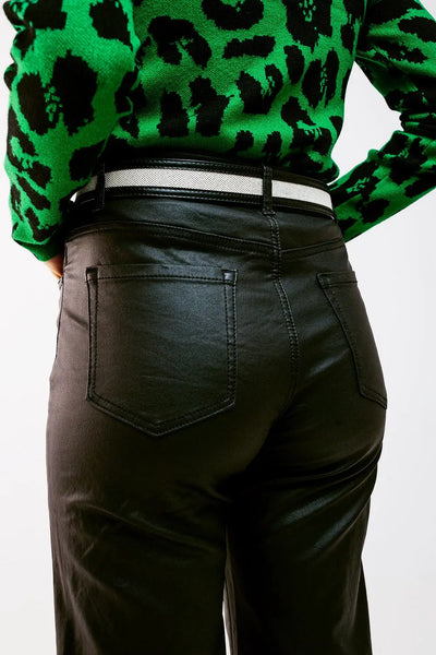 Faux leather wide leg trouser in black - Pants