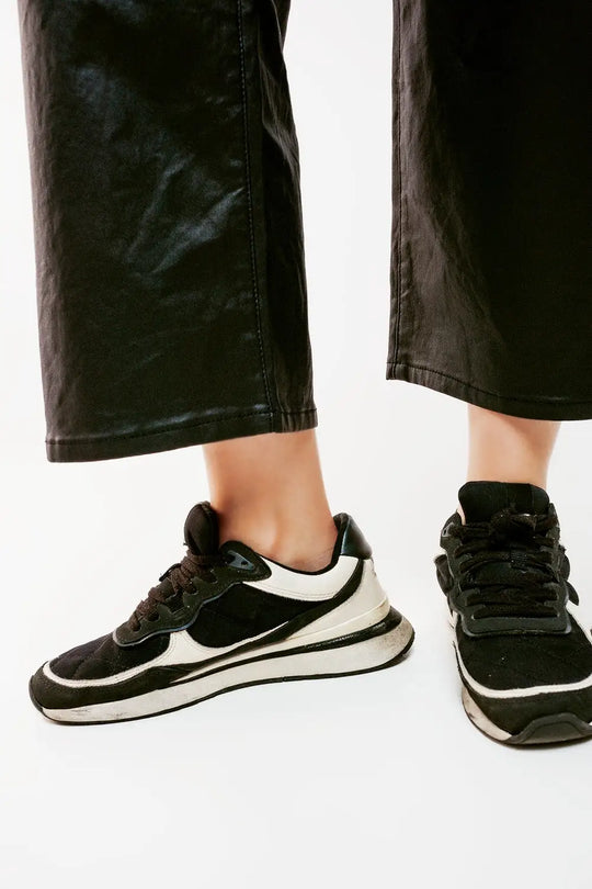 Faux leather wide leg trouser in black - Pants