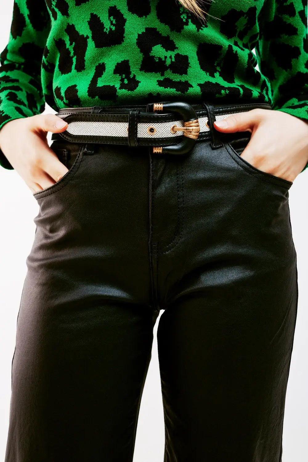Faux leather wide leg trouser in black - Pants
