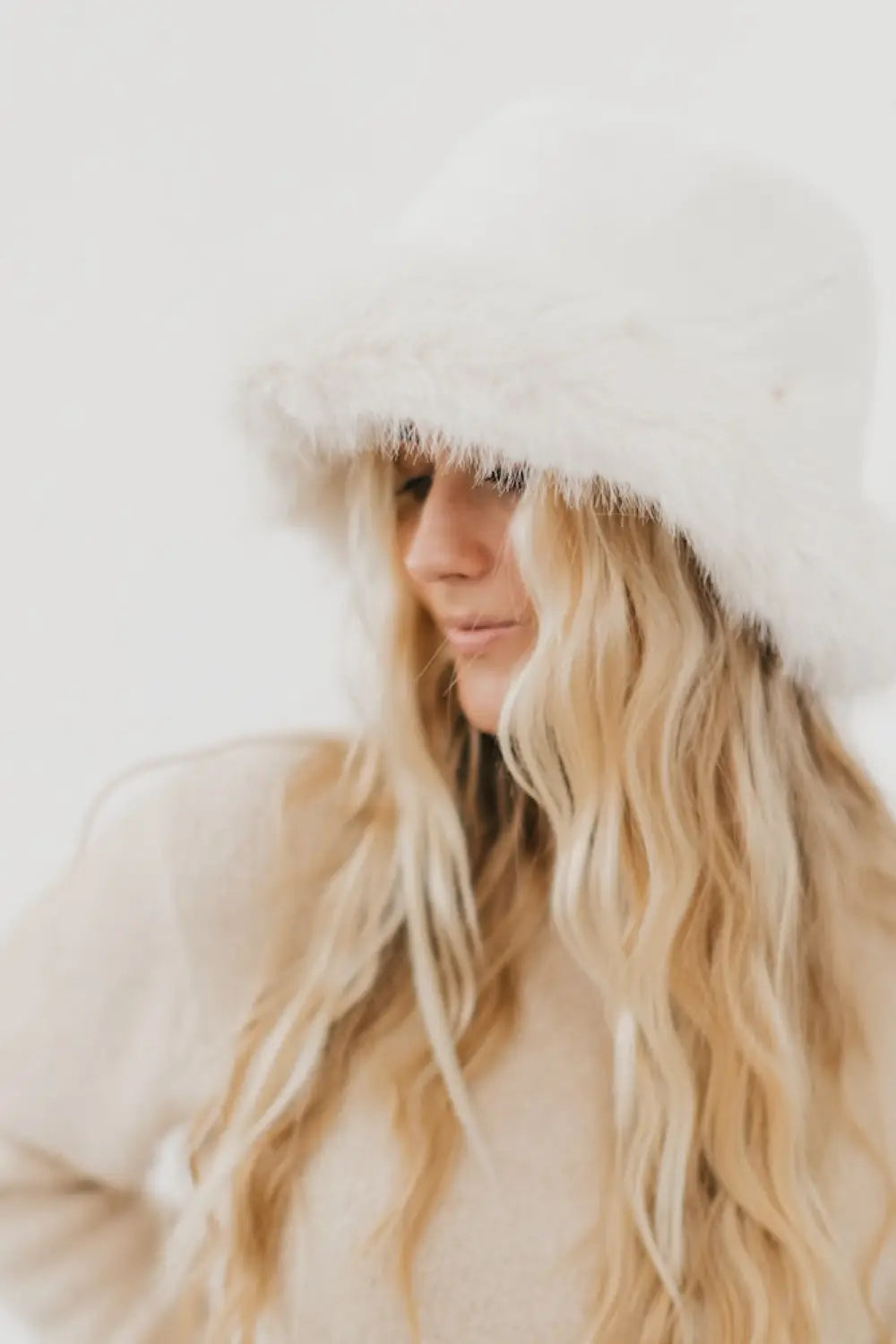 Faux Fur Flora Bucket Hat - Cream - Bucket Hat