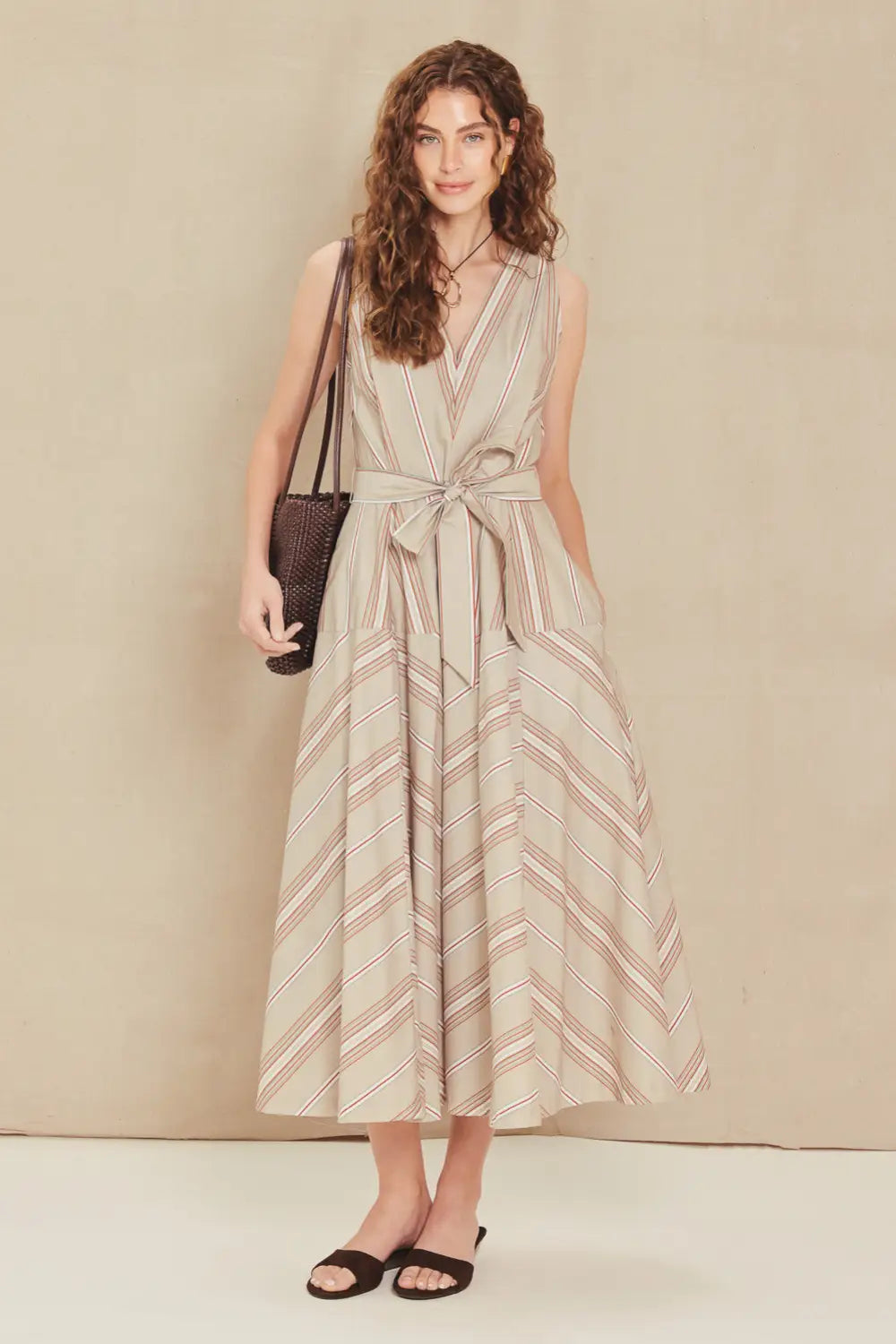 SWEET STRIPE WOVEN MIDI DRESS
