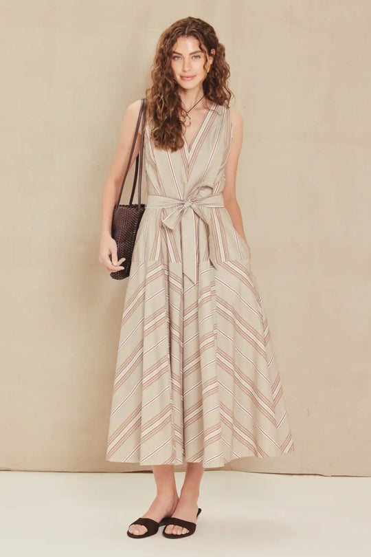 SWEET STRIPE WOVEN MIDI DRESS