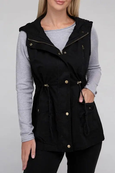 Military Hoodie Vest *More Colors! - BLACK / S - OUTERWEAR