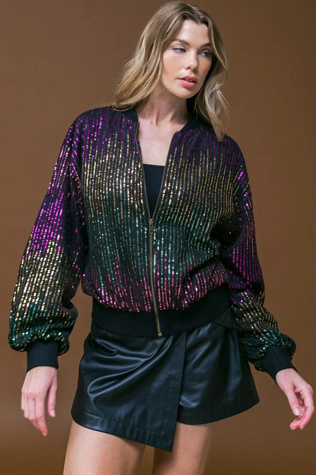 ENTERTAIN ME SEQUIN BOMBER JACKET - MAGEMTA / S - TOPS