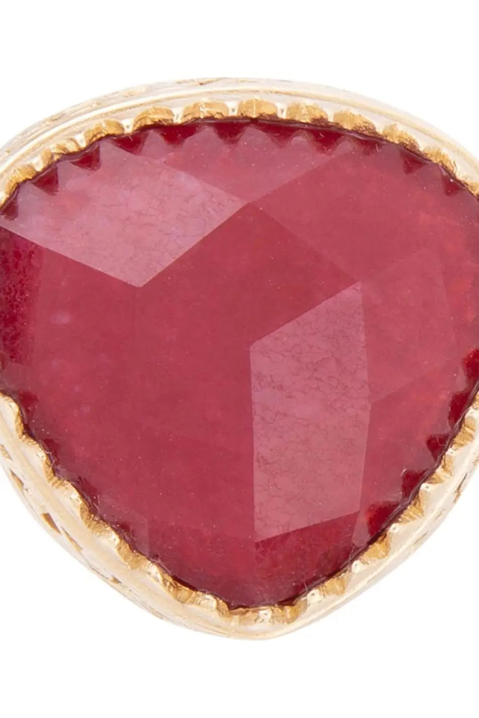 Filigreed Merlot Red Quarrtz Golden Statement Ring - Rings