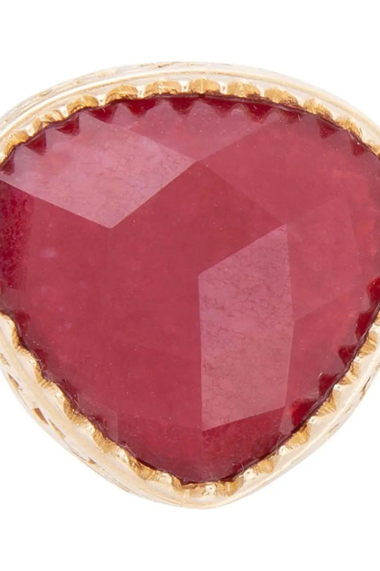 Filigreed Merlot Red Quarrtz Golden Statement Ring - Rings