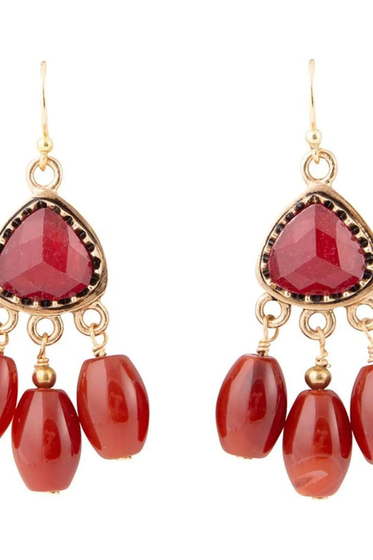 Filigreed Merlot Red Quartz Golden Drop Earrongs - Earrings