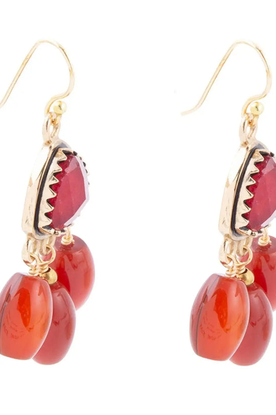 Filigreed Merlot Red Quartz Golden Drop Earrongs - Earrings